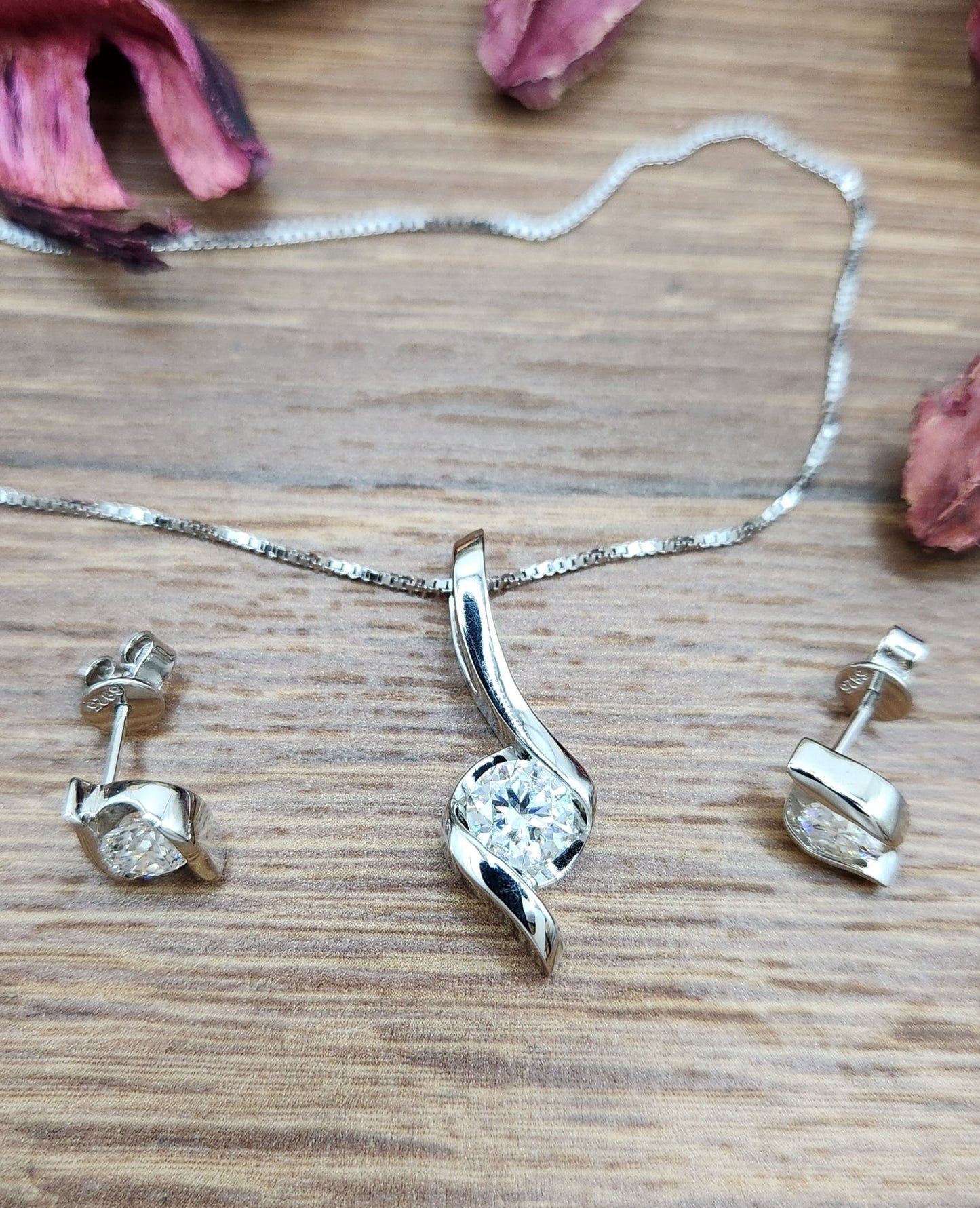 Moissanite Silver Necklace and Earrings - VIVID